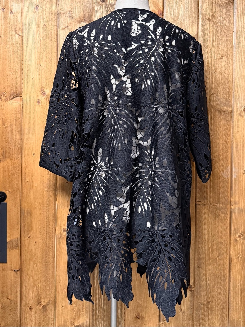 Dennis By Dennis Basso Medium Black Lace Open Front Cardigan - Picture 4 of 6